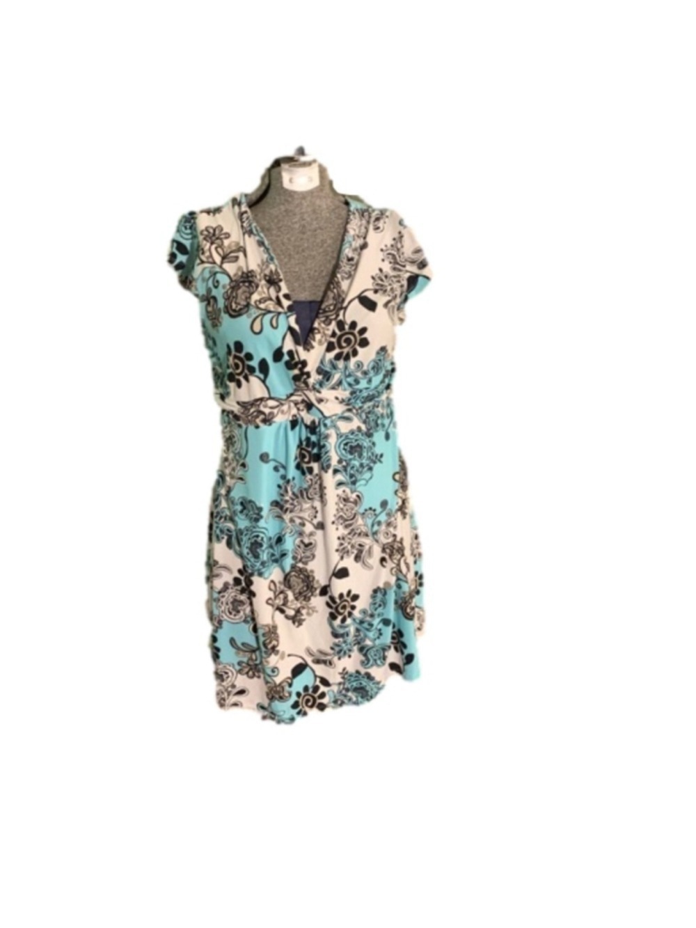 Linea Donatello dress small turquoise white black floral